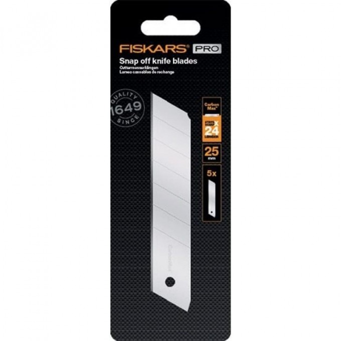 Лезвия сменные FISKARS CARBONMAX для выдвижного ножа 25 мм 5 шт. 1027233 Лезвия сменные FISKARS CARBONMAX для выдвижного ножа 25 мм 5 шт. 1027233